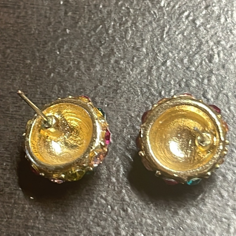 Confetti Dome Colorful Rhinestones Pierce Earrings. - Picture 4 of 4
